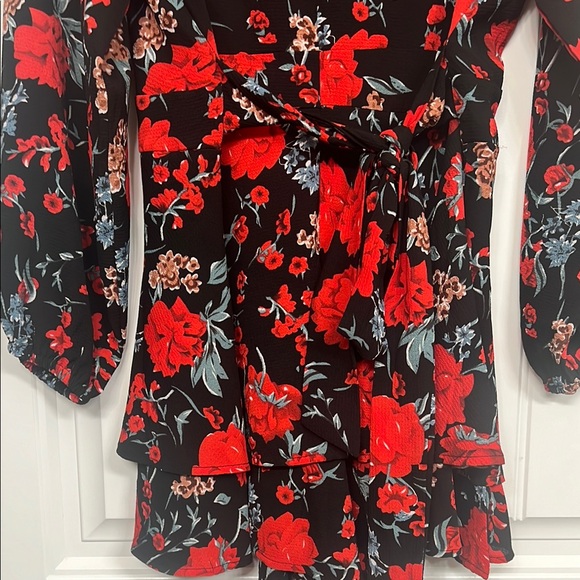 Amazon Black and Red Floral Jumpsuit with Long Sleeves - Picture 6 of 9